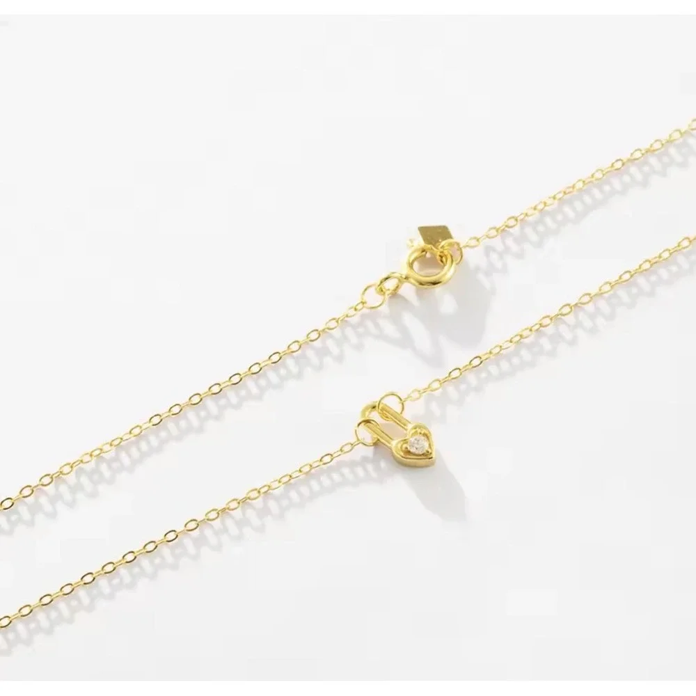NEW White Gold Filled‎ Heart Lock Diamond Simulate Pendant Necklace